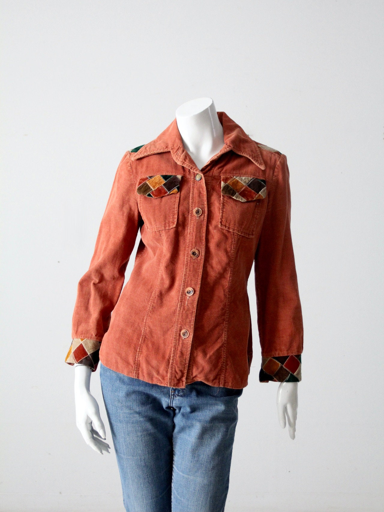 Vintage 70s Patchwork Corduroy Shirt - Etsy