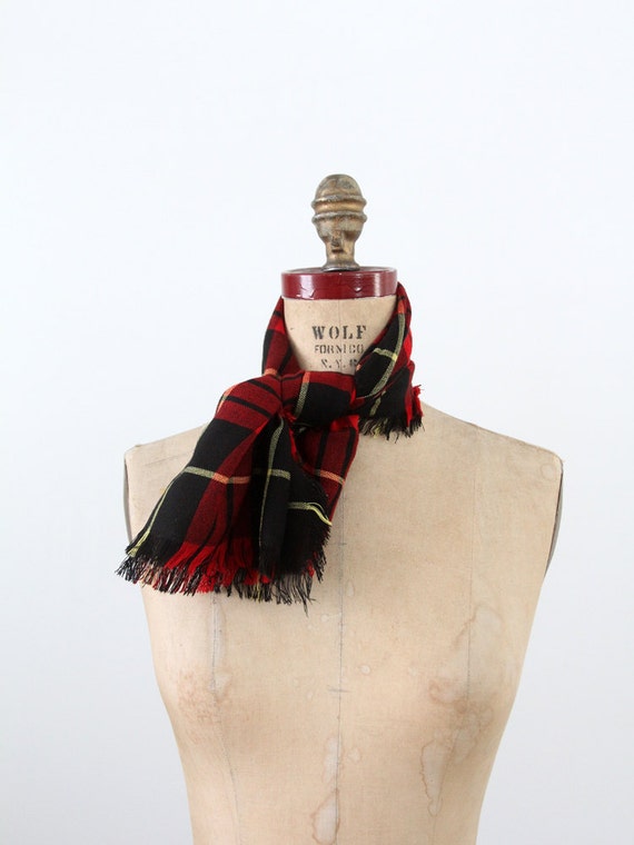 vintage red plaid wool scarf, fine wool scarf - image 2