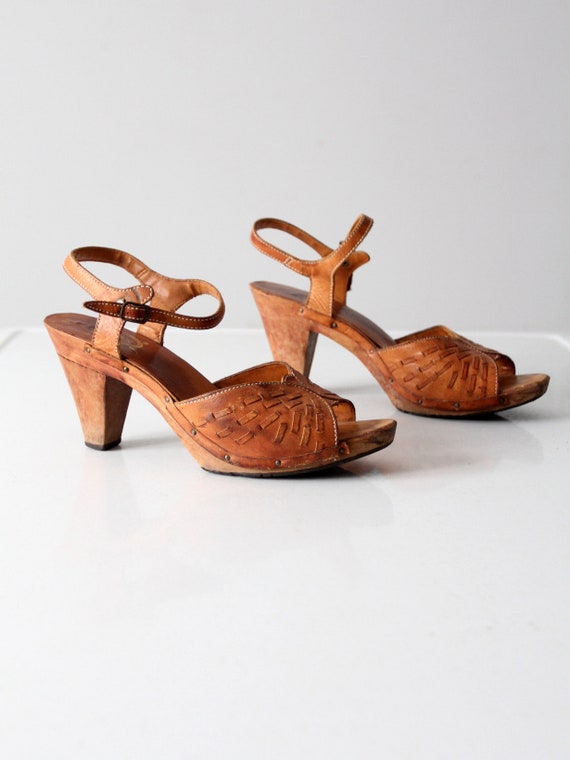 vintage 70s wood leather sandals - image 6