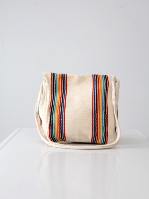 1980s striped woven cotton shoulder bag, vintage … - image 4