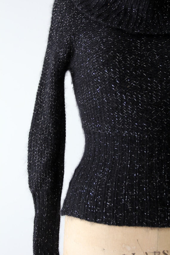 vintage angora cowl neck sweater, black with meta… - image 4