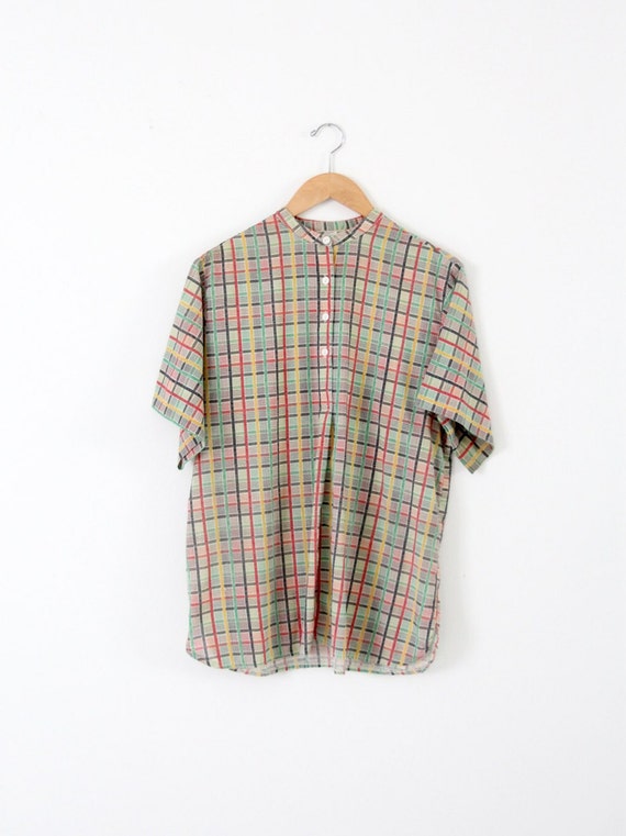 vintage 60s plaid cotton henley shirt