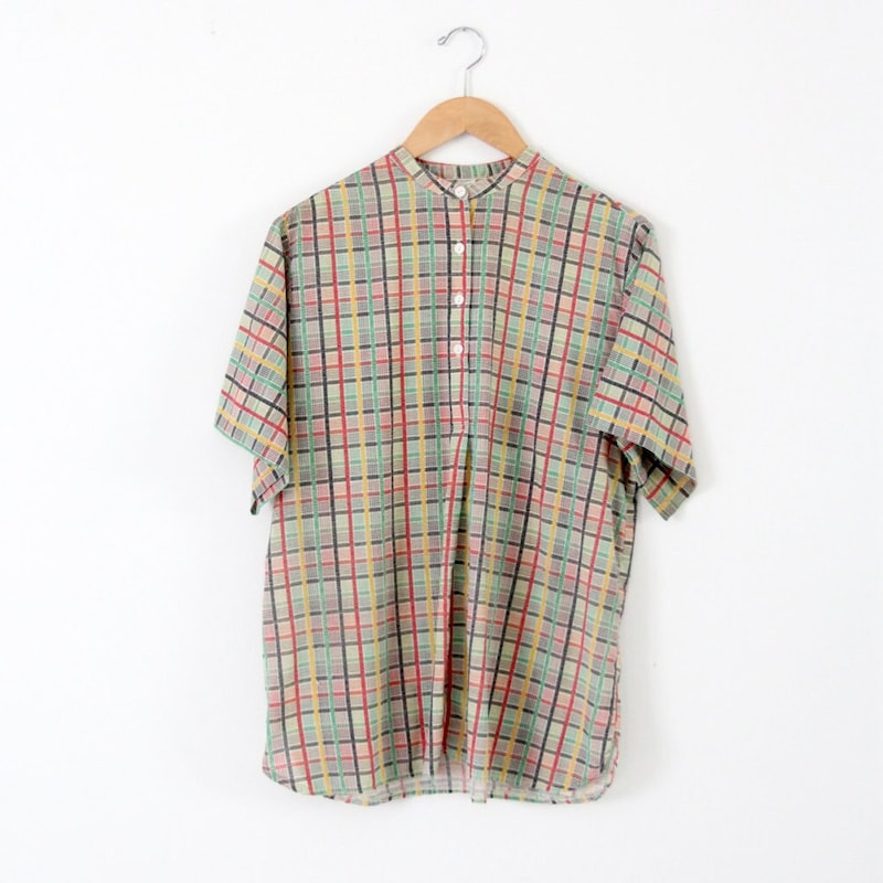 Women Summer Vintage Plaid Cotton T Shirt