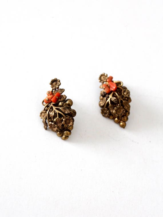 vintage Edwardian branch coral and bronze jewelry… - image 7