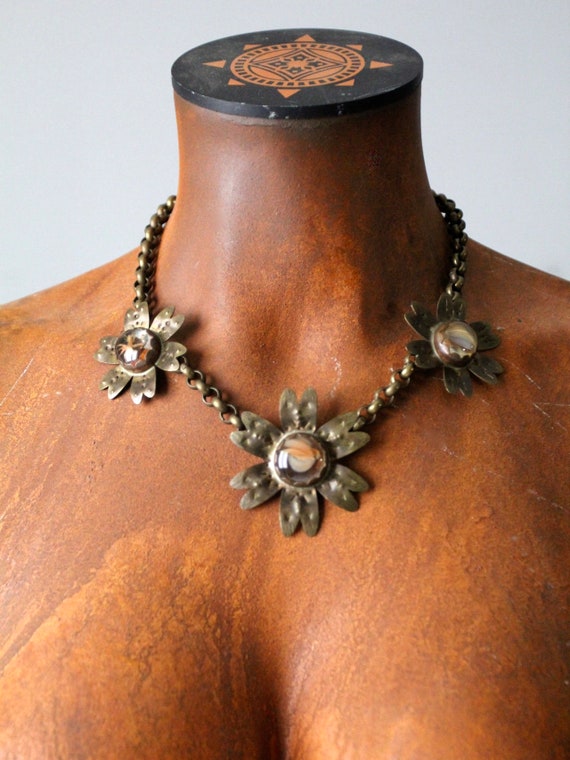 vintage brutalist brass floral necklace - image 2