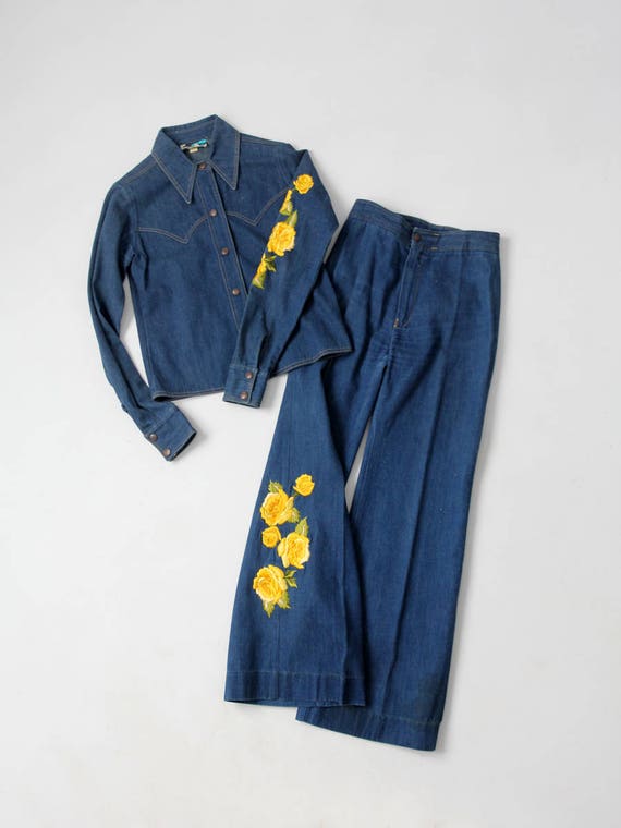 1970s Antonio Guiseppe denim suit, embroidered den