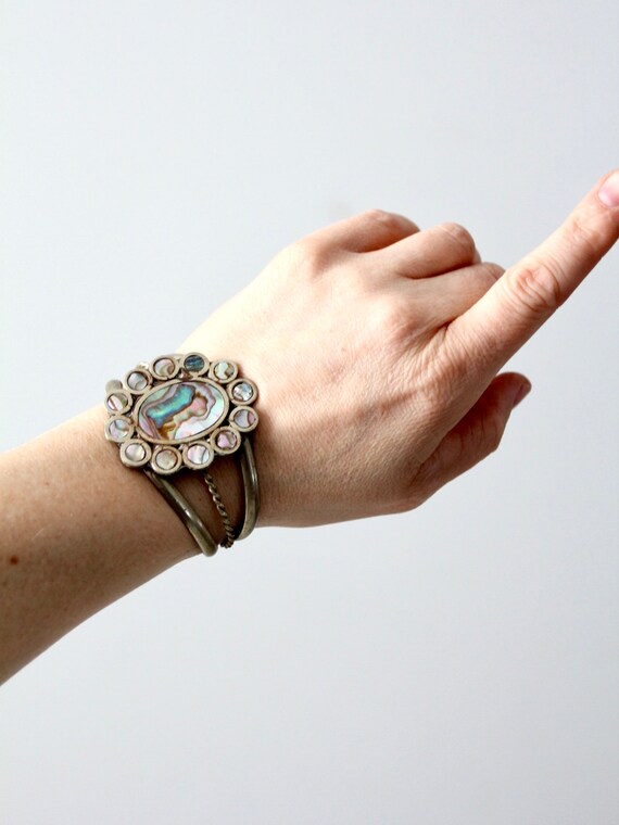 vintage Mexican abalone shell cuff bracelet - image 8