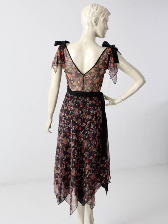 vintage 70s handkerchief hem dress,  black sheer … - image 5