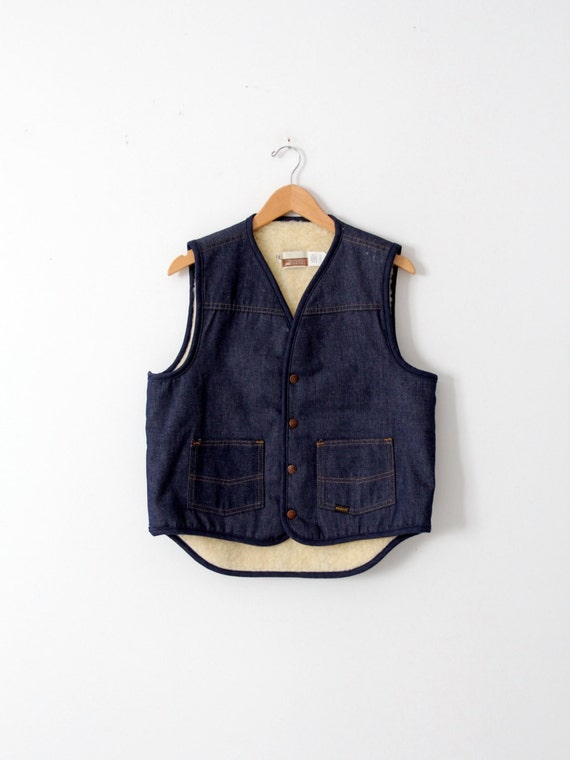vintage 1970s denim fleece vest, Sears Western Wea