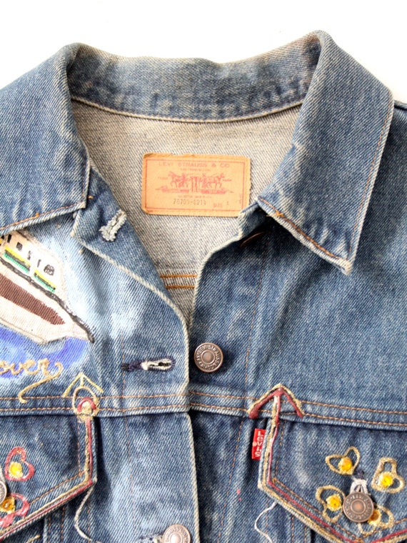 vintage puff paint Levis denim jacket, Detroit cu… - image 4