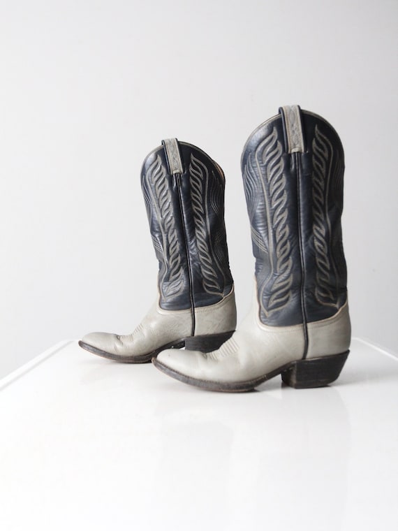 vintage Tony Lama cowboy boots, black label two t… - image 1