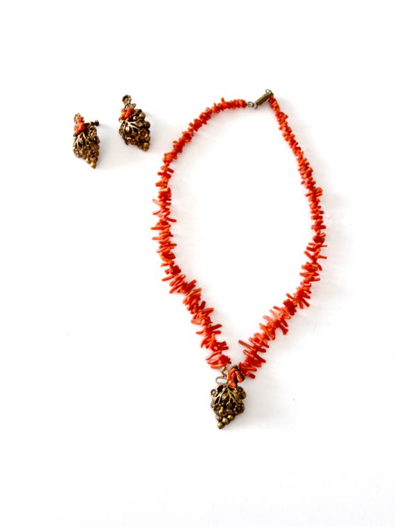 vintage Edwardian branch coral and bronze jewelry… - image 3