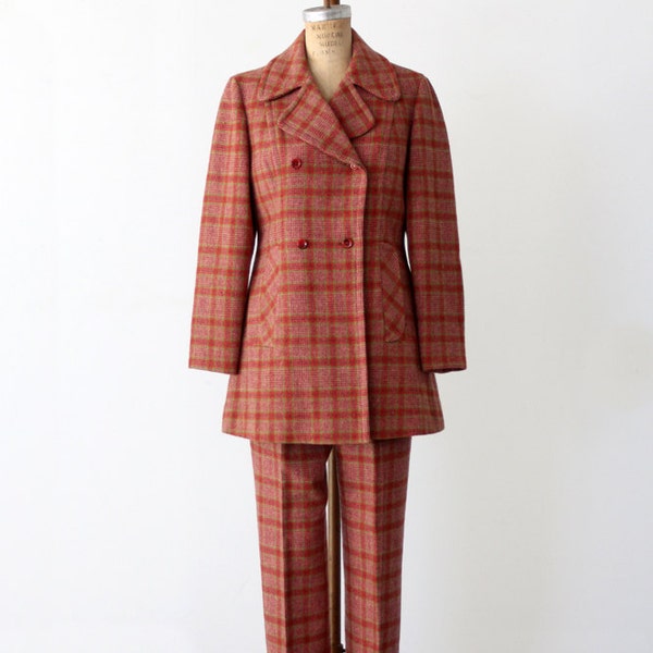 SALE vintage 70s Pendleton suit / pink wool plaid pants and coat