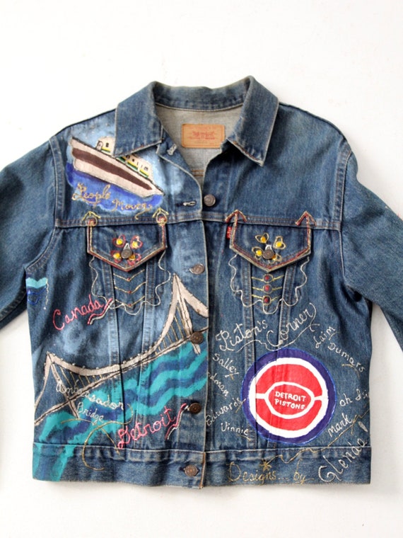 vintage puff paint Levis denim jacket, Detroit cu… - image 3