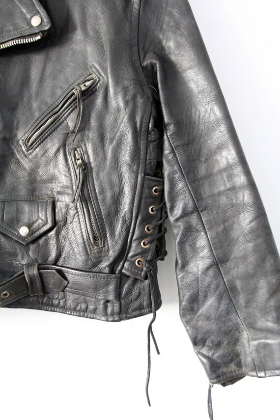 1970s motorcycle jacket, vintage black leather ja… - image 2