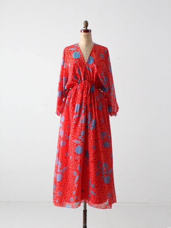 1970s Zandra Rhodes dress, boho print red maxi dr… - image 9