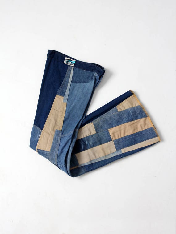 1970s Antonio Guiseppe jeans, denim patchwork bel… - image 2