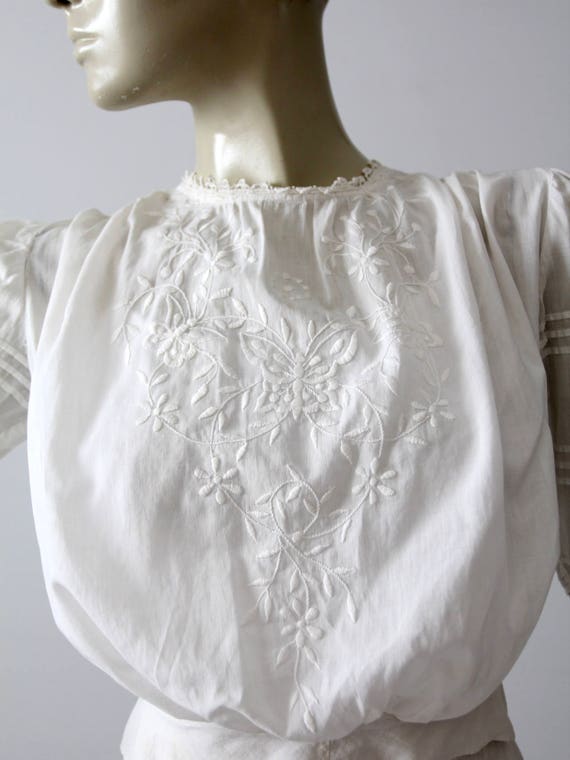 antique Edwardian blouse, pin tuck embroidered wh… - image 2