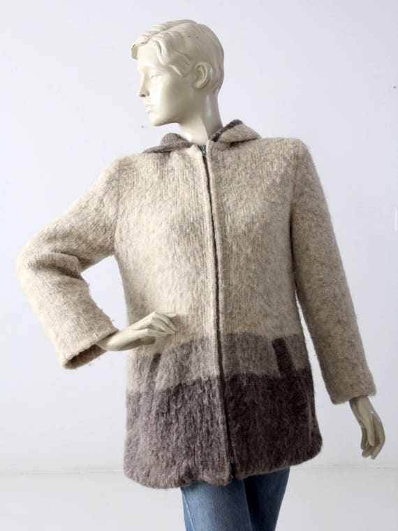 vintage sweater coat, hooded knit jacket - image 2