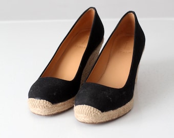 vintage J.Crew black canvas espadrilles wedge pumps | size 6.5