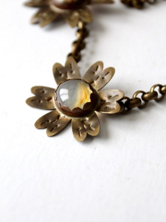 vintage brutalist brass floral necklace - image 7