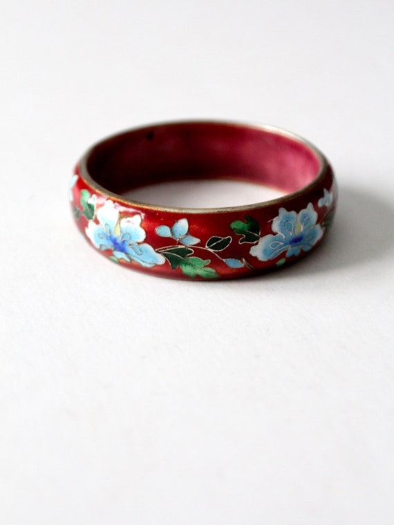 vintage cloisonné bangle, chunky red floral bracel