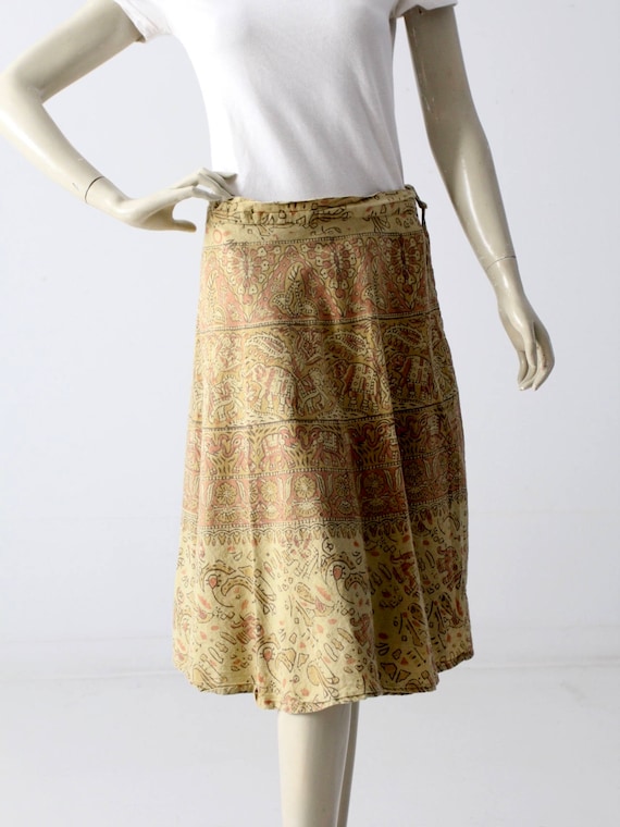 vintage boho wrap skirt, block print hippie skirt