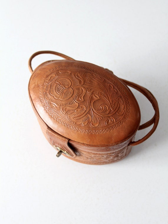 vintage 50s tooled leather pillbox handbag - image 9