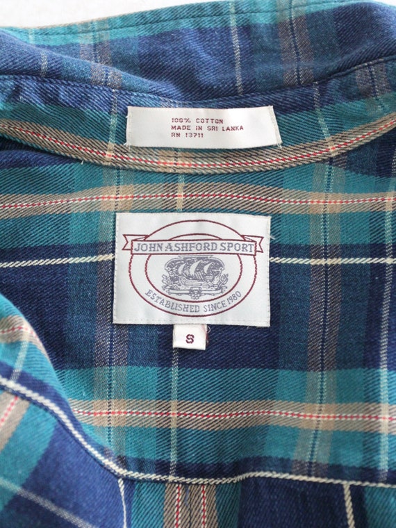 vintage plaid shirt, blue cotton button up - image 9