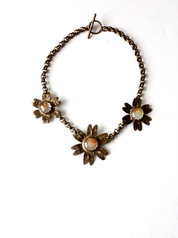 vintage brutalist brass floral necklace - image 3