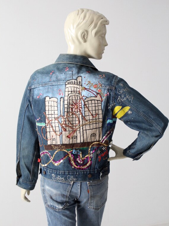 vintage puff paint Levis denim jacket, Detroit cu… - image 9