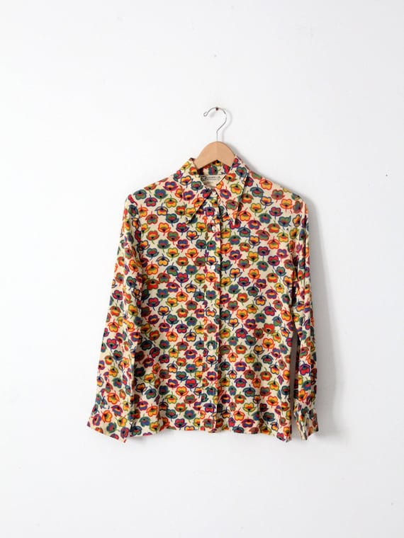 vintage 70s novelty print nylon blouse