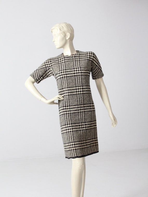 vintage 60s houndstooth plaid dress, plaid wool sh