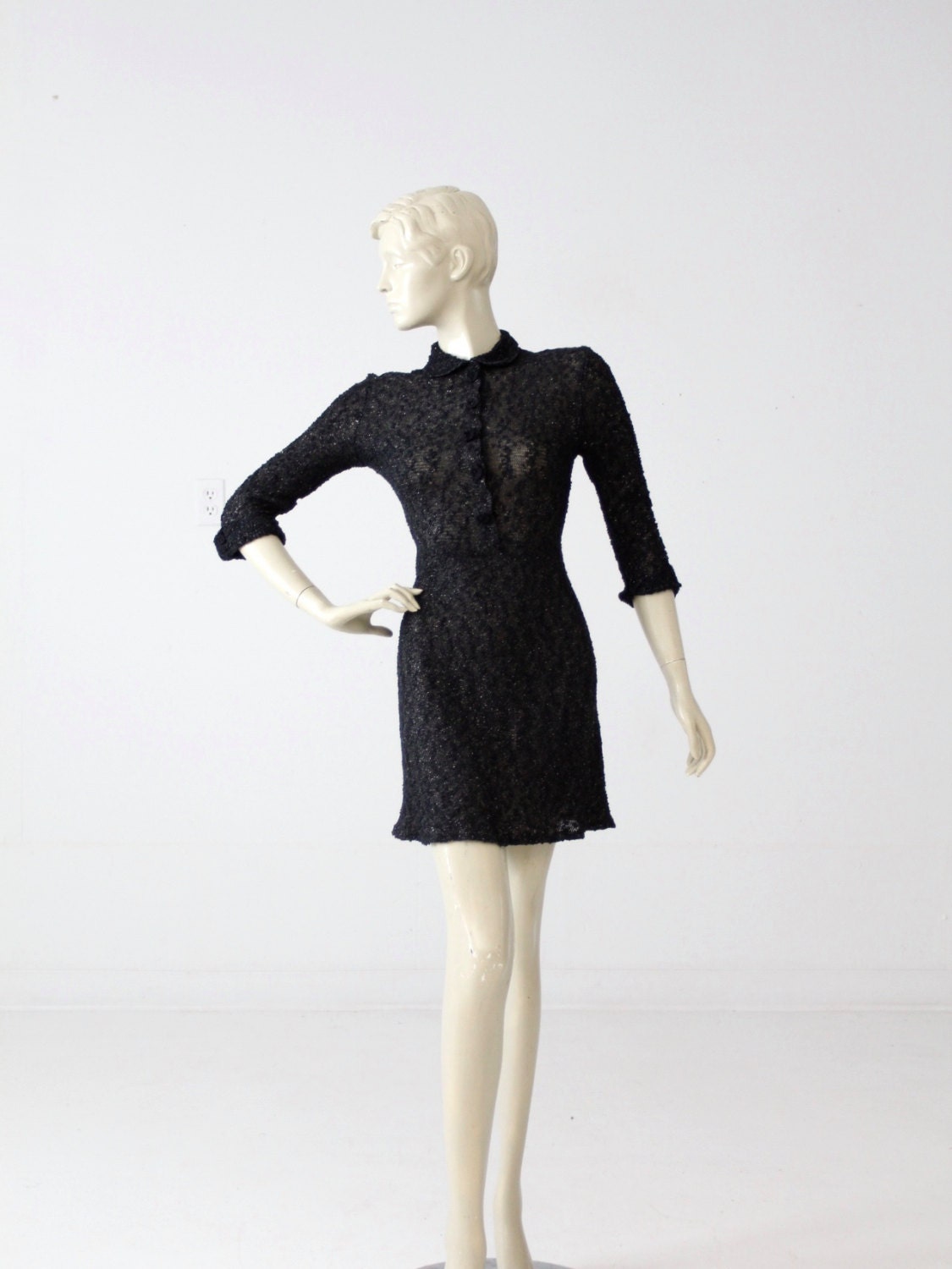 Vintage 60s Black Knit Mini Dress - Etsy