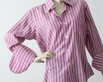 late 1960s men's striped button down, Jandy Place Barton Inc shirt with french cuffs