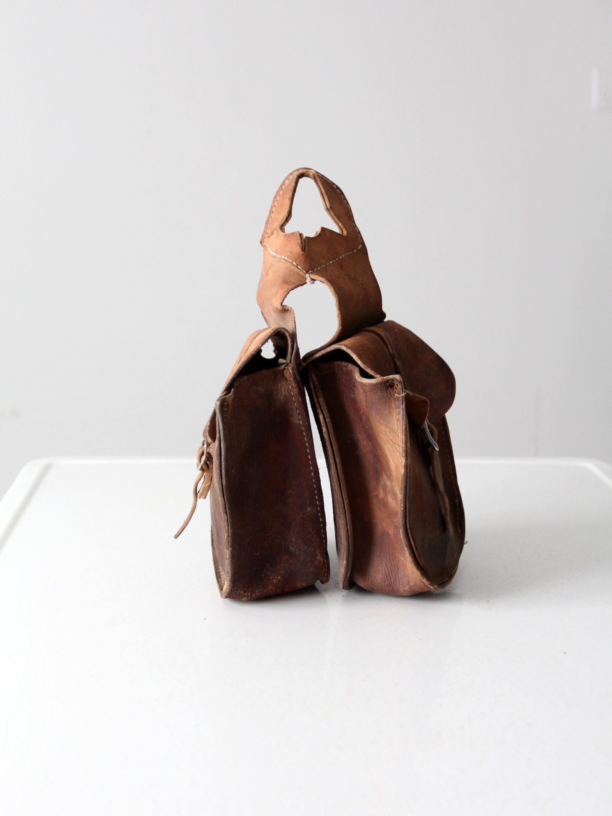 Sacoches de selle en cuir pour équitation - Motif panier