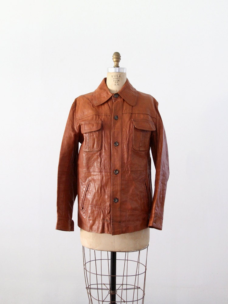 ジャケット・アウター 70s Vintage Leather Jacket 70s Vintage Brown Leather Jacket Unisex, Leather Safari