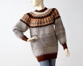 vintage fair isle sweater, alpaca pullover knit jumper