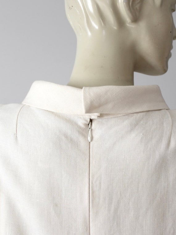 vintage linen shift dress, mod white with pink fl… - image 7