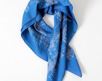 vintage scarf, blue hair scarf, printed summer scarf