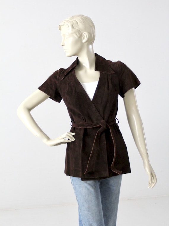 1960s suede leather wrap top