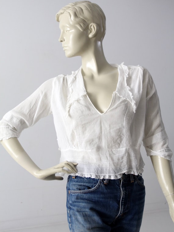 Edwardian blouse, antique white cotton top