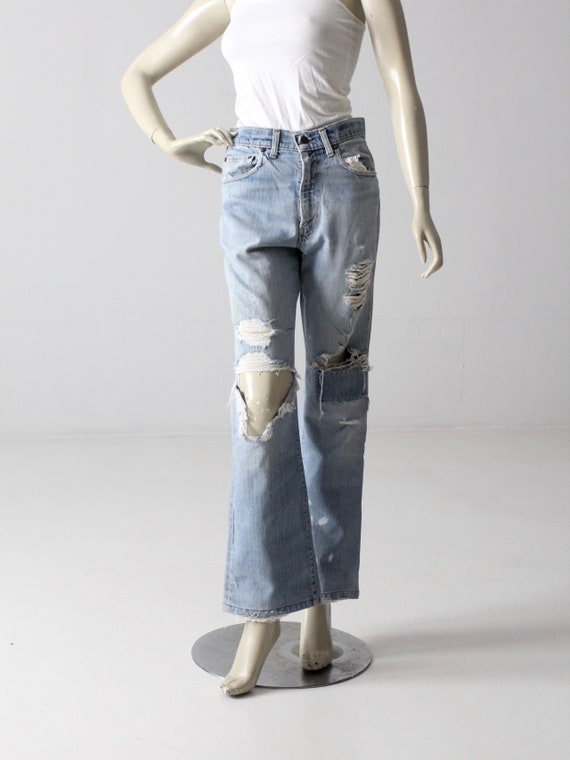 vintage Levis 517 jeans, distressed boot cut deni… - image 9