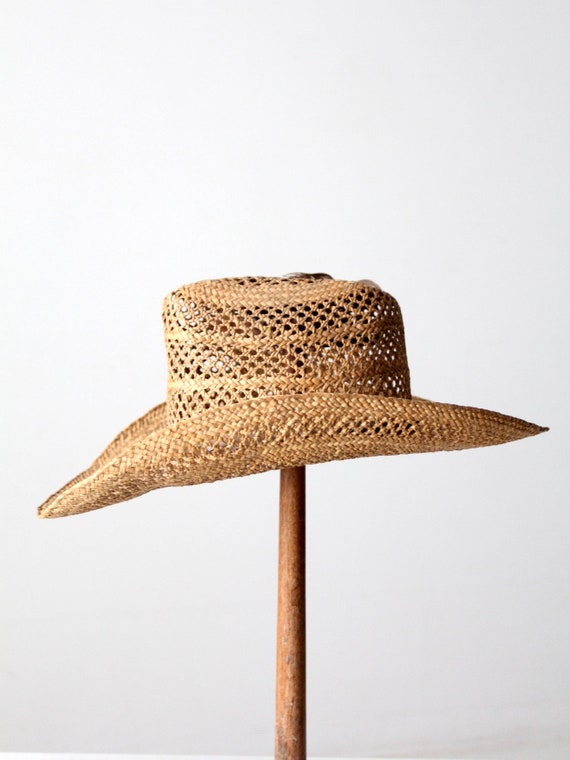 vintage open weave straw cowboy hat - image 5