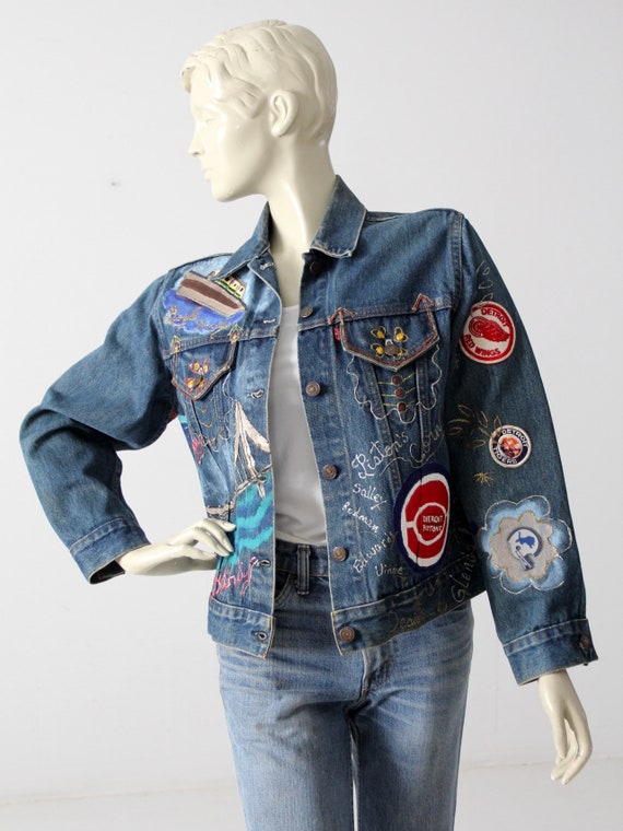 vintage puff paint Levis denim jacket, Detroit cu… - image 6