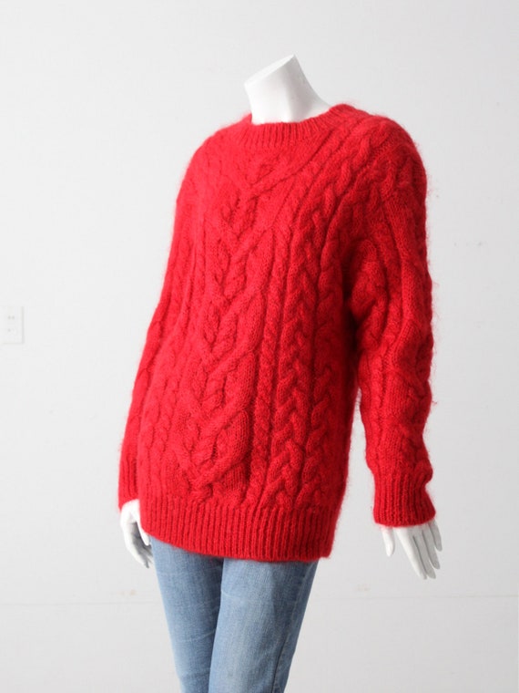 vintage cable knit hairy mohair long red sweater - Gem