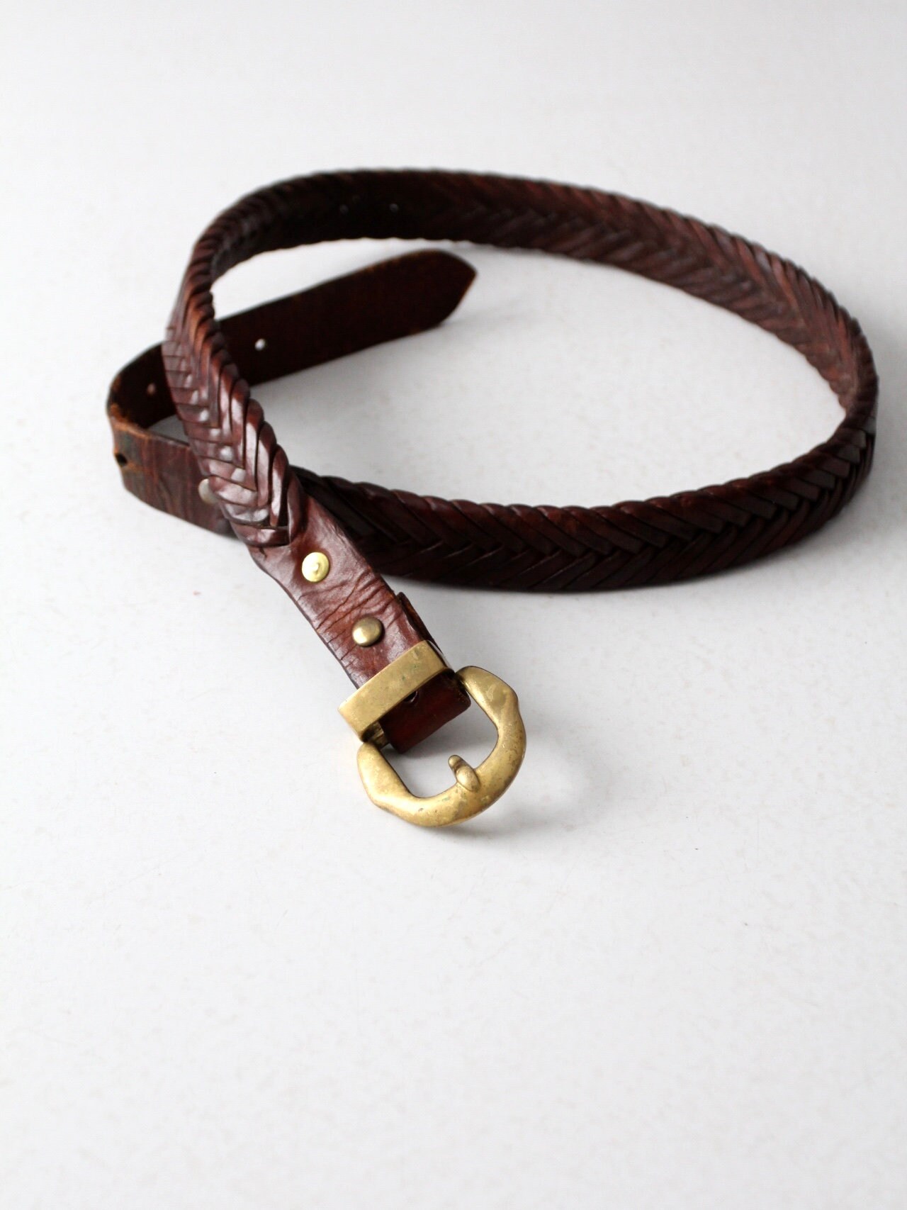 Vintage Braided Leather Belt With Solid Brass Buckle - Etsy display picture 1