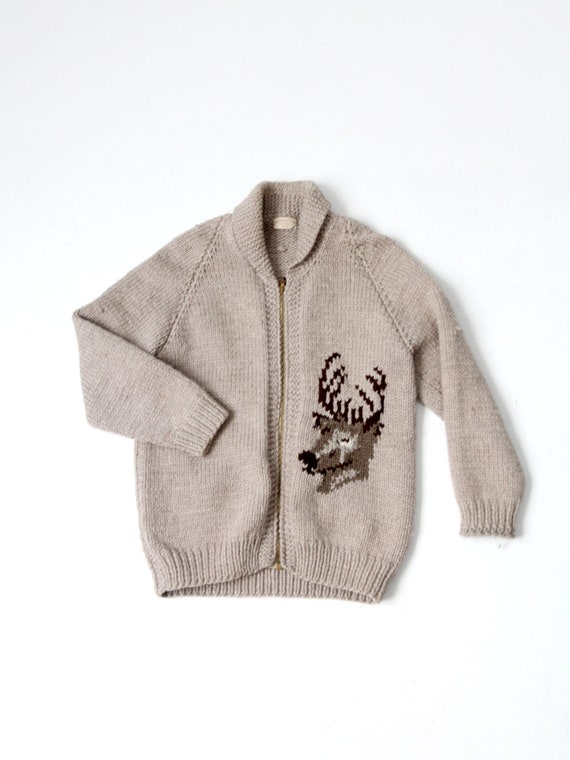 vintage hand-knit camp sweater, deer pattern chunk