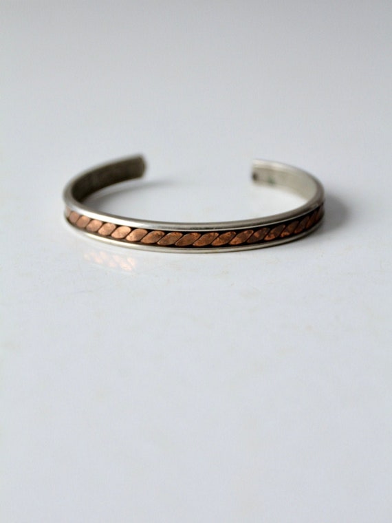 vintage copper mixed metal cuff bracelet - image 5