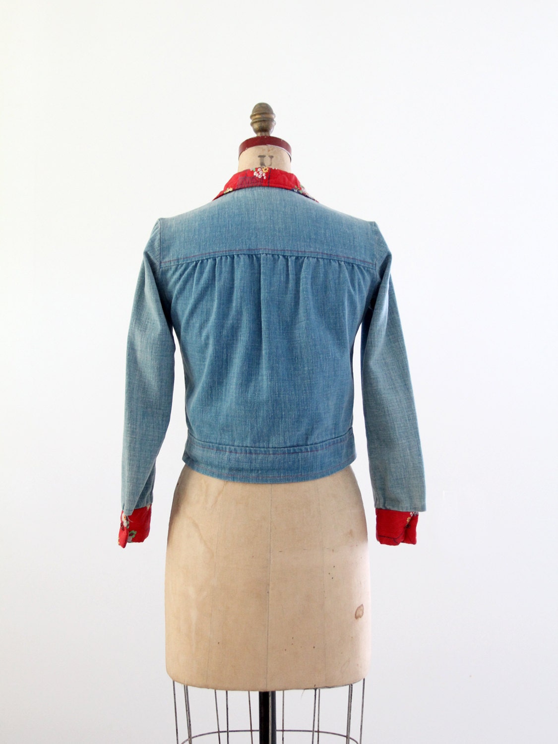 1970s Patchwork Denim Jacket, Vintage Calico Inlay Crop Jean Jacket - Etsy